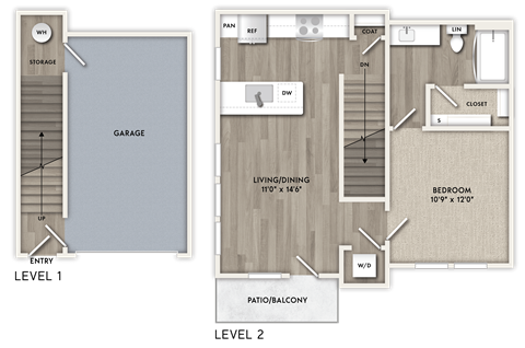 Floor plan for 1 bed, 1 bath, 711 sqft